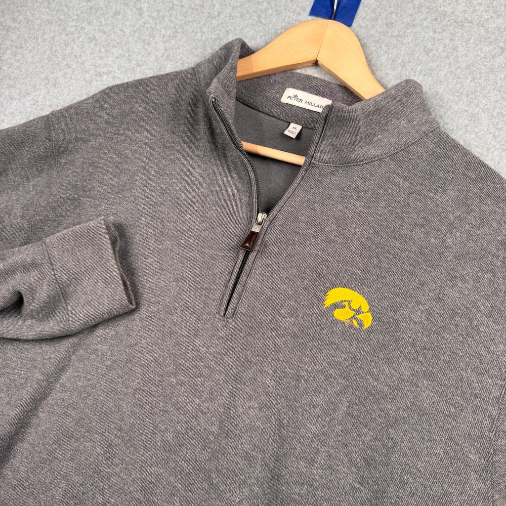 Peter Millar Quarter Zip Pullover Mens XL Gray Iowa Hawkeyes NCAA Logo Stretch